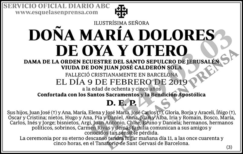 María Dolores de Oya y Otero
