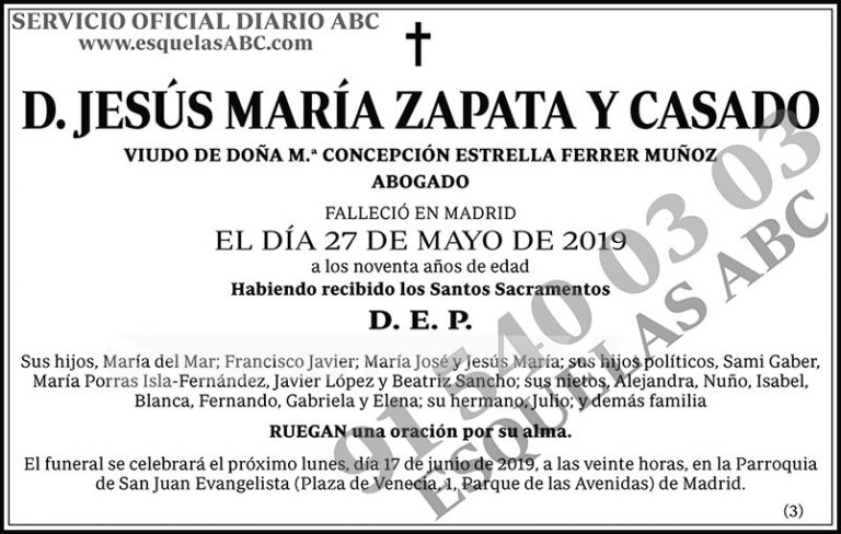 Jesús María Zapata y Casado | ESQUELAS ABC