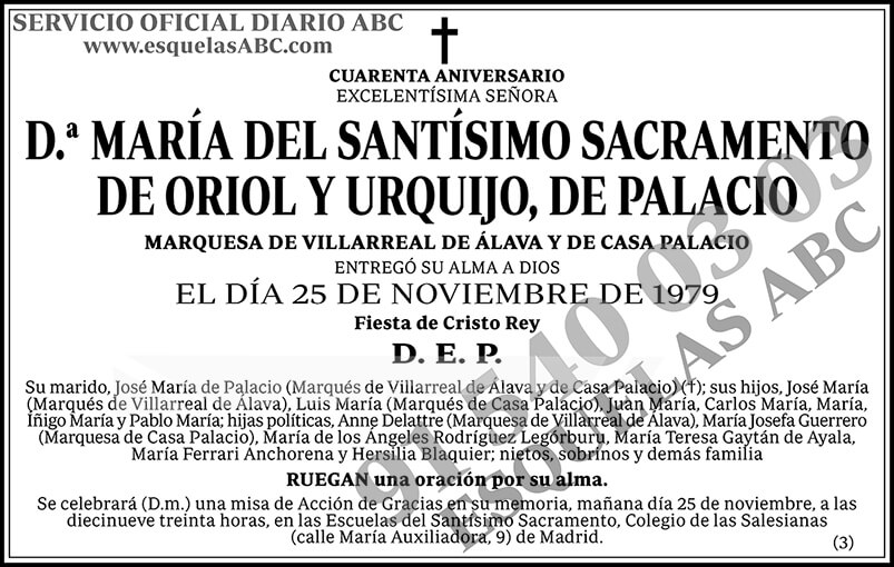 María del Santísimo Sacramento de Oriol y Urquijo de Palacio